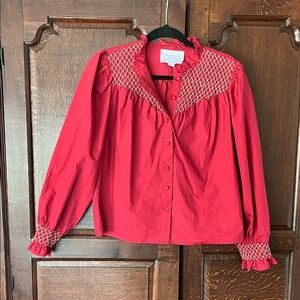 The Shirt by Rochelle Behrens Red Smocked Blouse